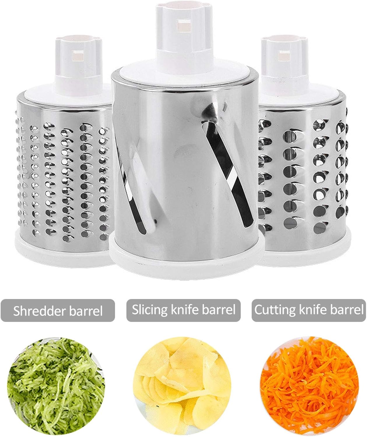 Rallador rotativo de queso 3 en 1, triturador de mandolina, cortador de verduras con 3 cuchillas intercambiables de acero inoxidable (rojo)