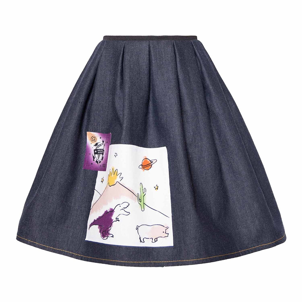 Blue Denim Skirt with Appliqué-0