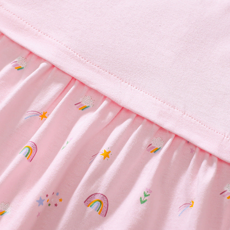 Summer Arrival Cartoon and Rainbow Pattern Short Sleeves Dress for Stylish Girls-3